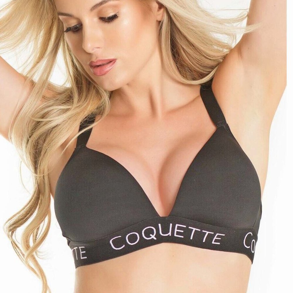 Plus Athleisure Bra Womens OSXL Black Microfiber Logo Sportswear Bralette Top